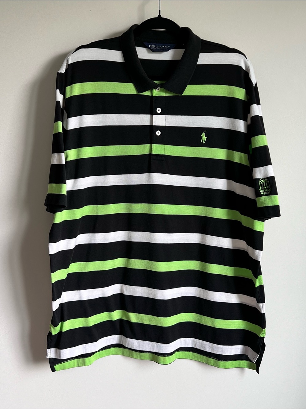 100% Pima Cotton Ralph Lauren Polo Golf in Black, White & Lime Green Stripe